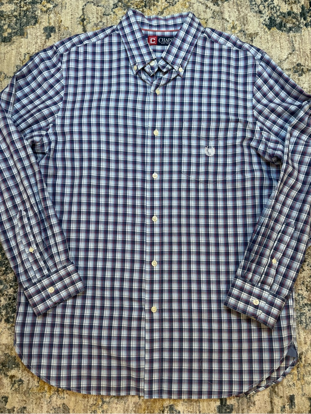 Chaps Men's Blue Plaid Button-Down Shirt long sleeve size medium